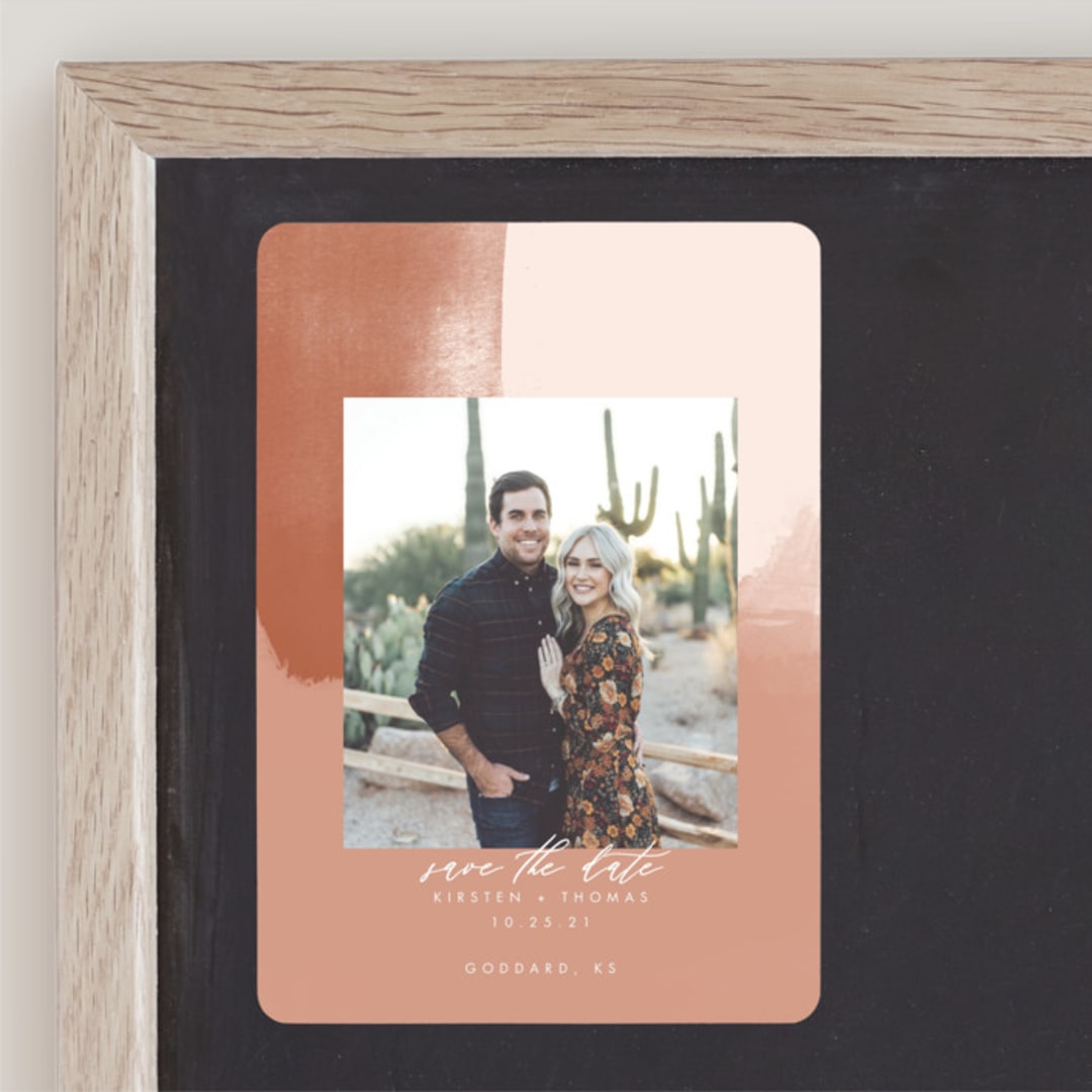 "Minimalist Abstract Sunset" - Save the Dates in Terracotta by Stephanie Given - Front