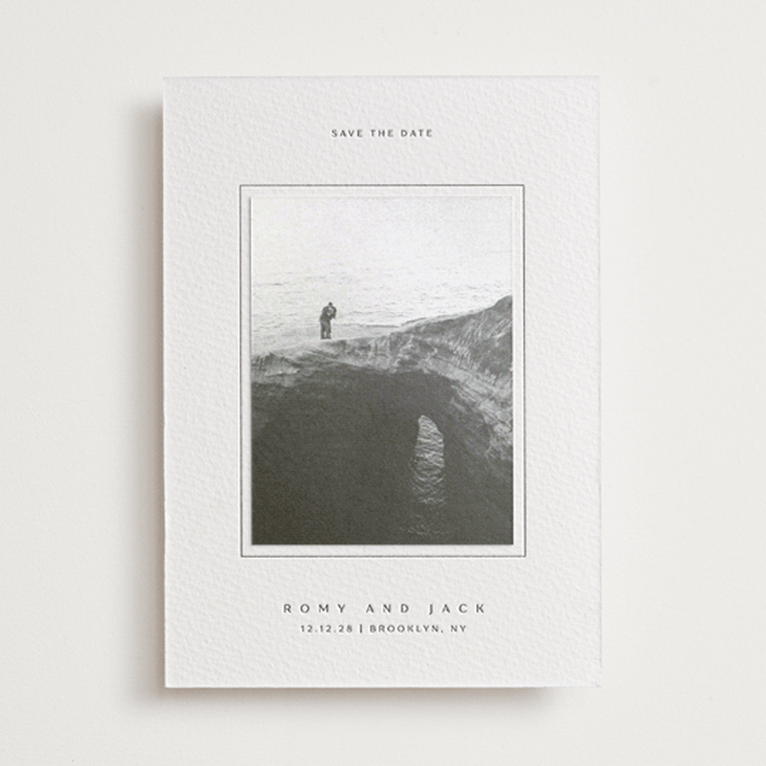 "Breathe love" - Letterpress Save the Date Photo Mount Cards in Soft Black by Yuliya Evseeva - Front