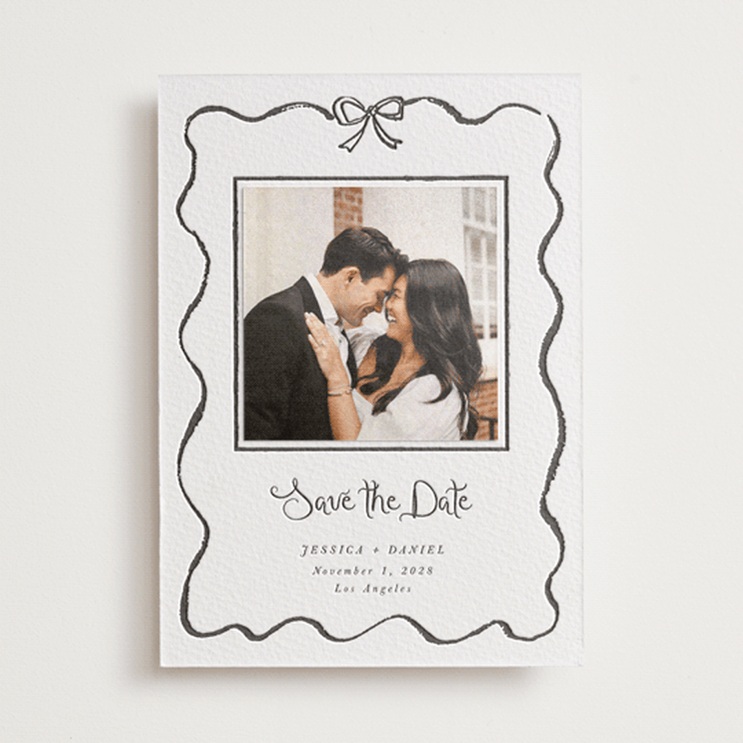 "quirky fun" - Letterpress Save the Date Photo Mount Cards in Ink by Cass Loh - Front