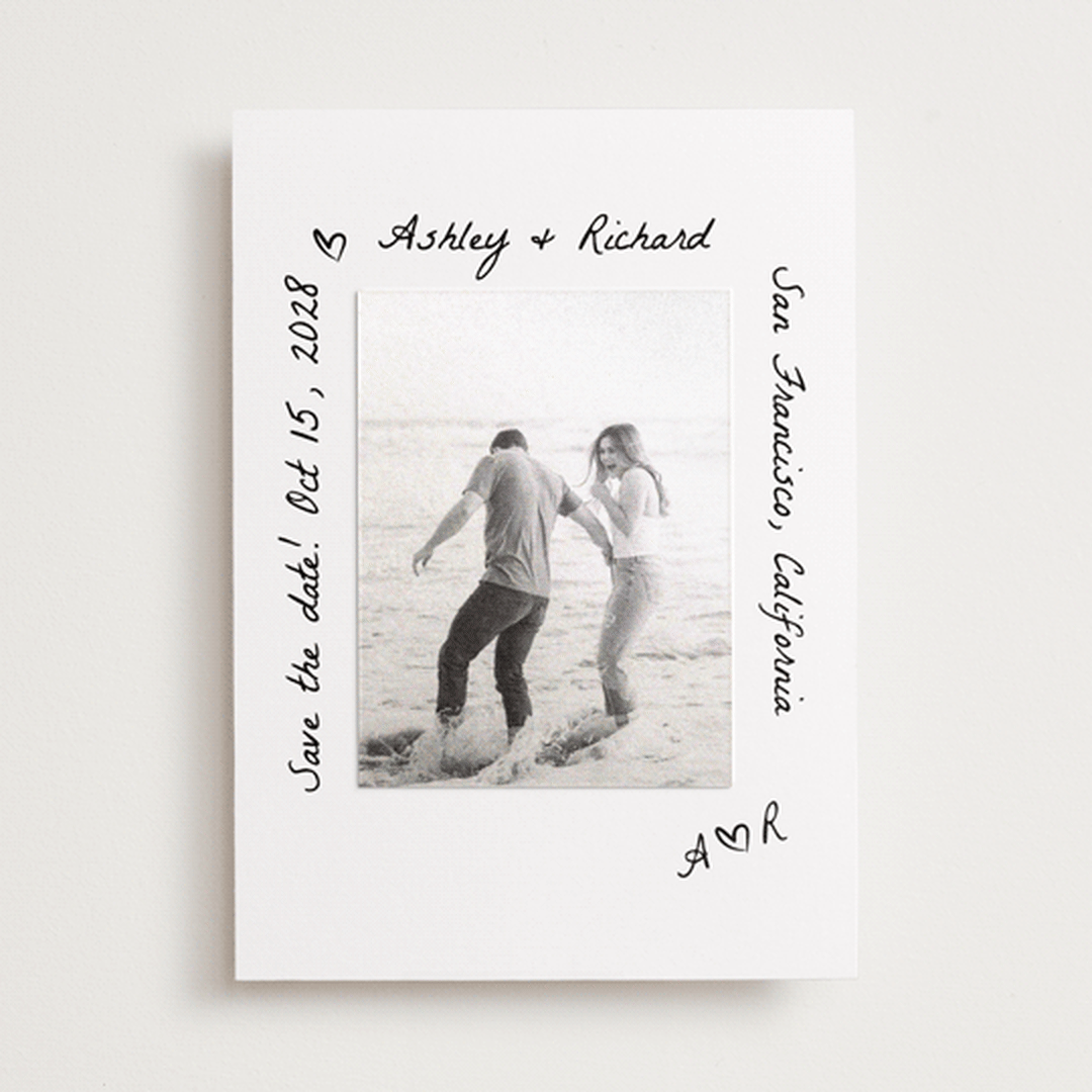 "Showered" - Save the Date Photo Mount Cards in Graphite by Claudia Orengo - Front