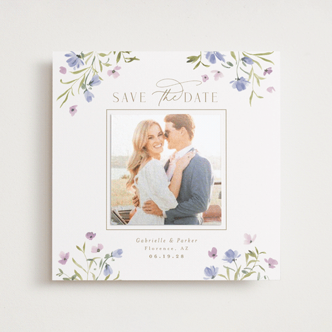 "Sweeping Meadow" - Save the Date Photo Mount Cards in Wisteria by Everett Paper Goods - Front