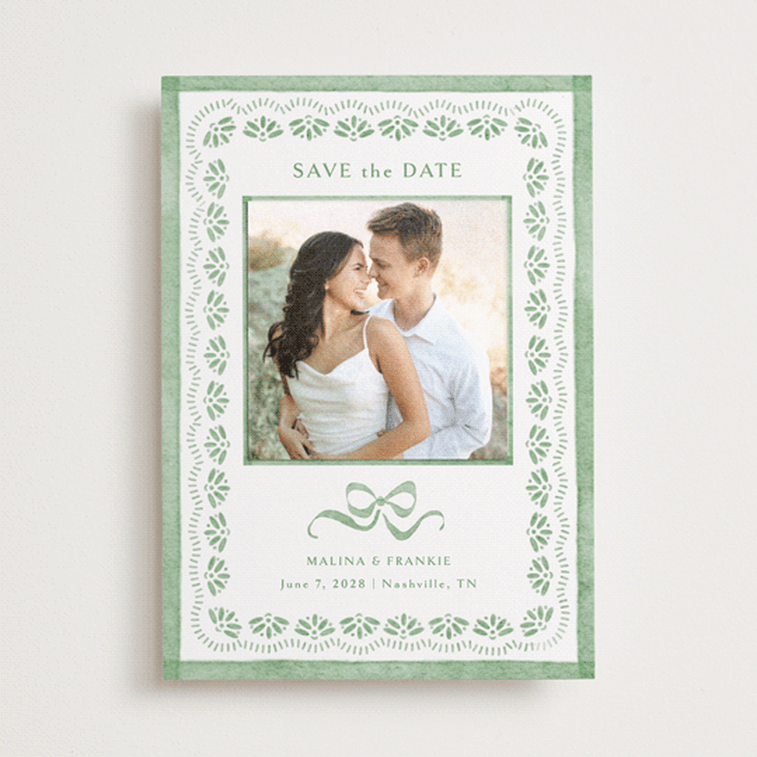"Charming" - Save the Date Photo Mount Cards in Meadow by Melanie Kosuge - Front