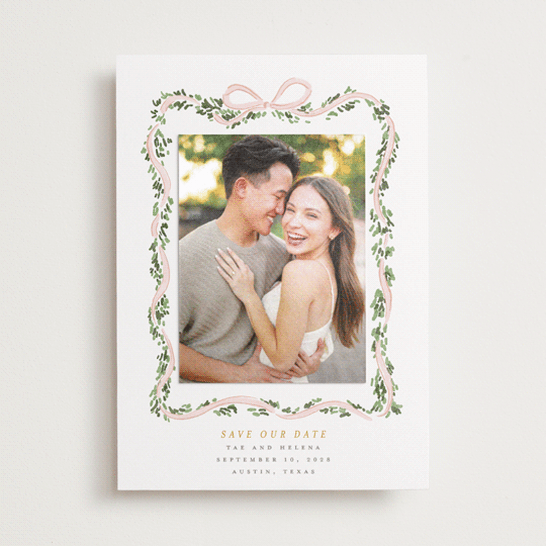 "Ribbonly Frame" - Save the Date Photo Mount Cards in Blush by Itsy Belle Studio - Front