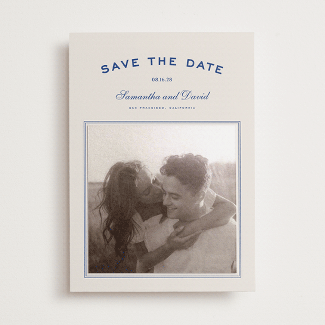 "Summer Story" - Save the Date Photo Mount Cards in Capri by Wildfield Paper Co - Front