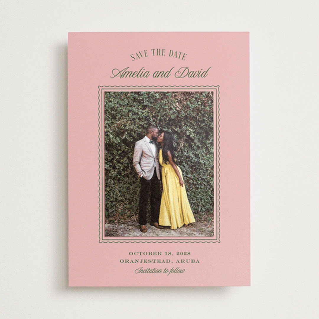 "Coco" - Save the Date Photo Mount Cards in Sorbet by Robert and Stella - Front