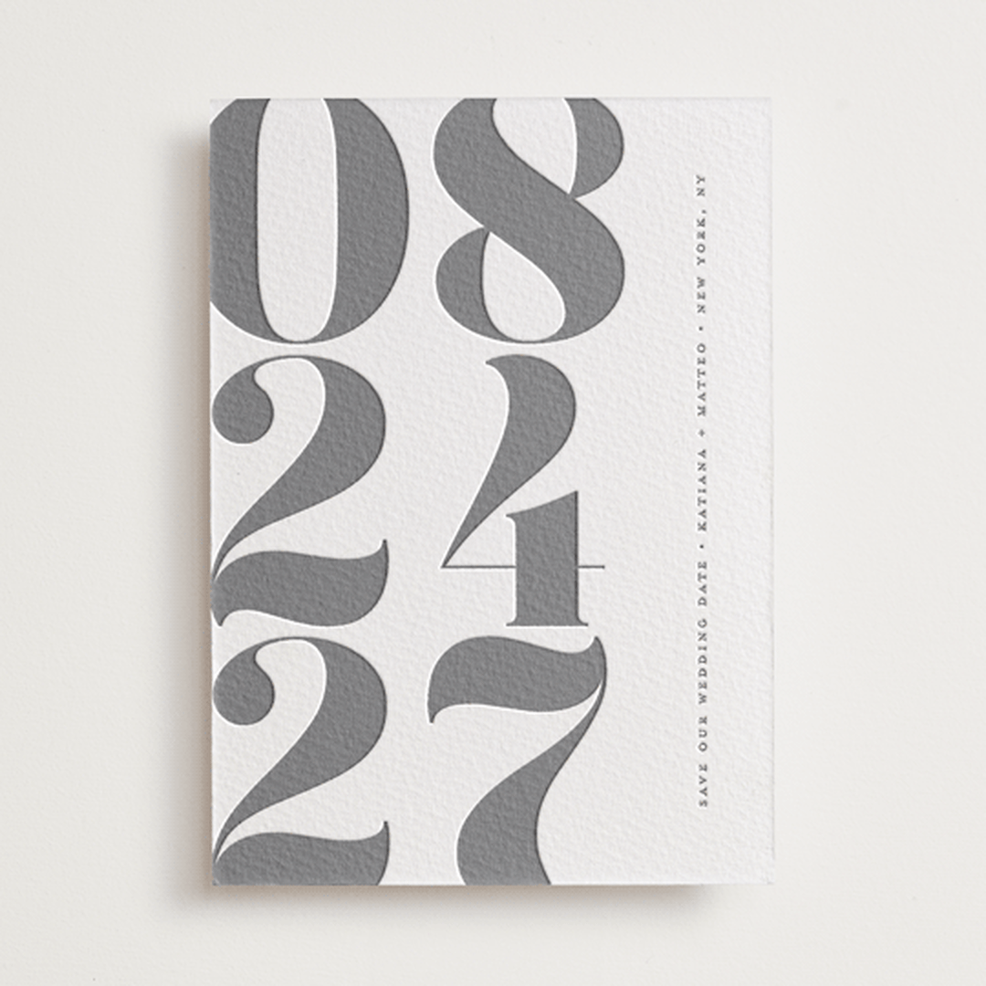 "Mod Stack" - Letterpress Save The Dates in Gravel by Erica Krystek - One Color
