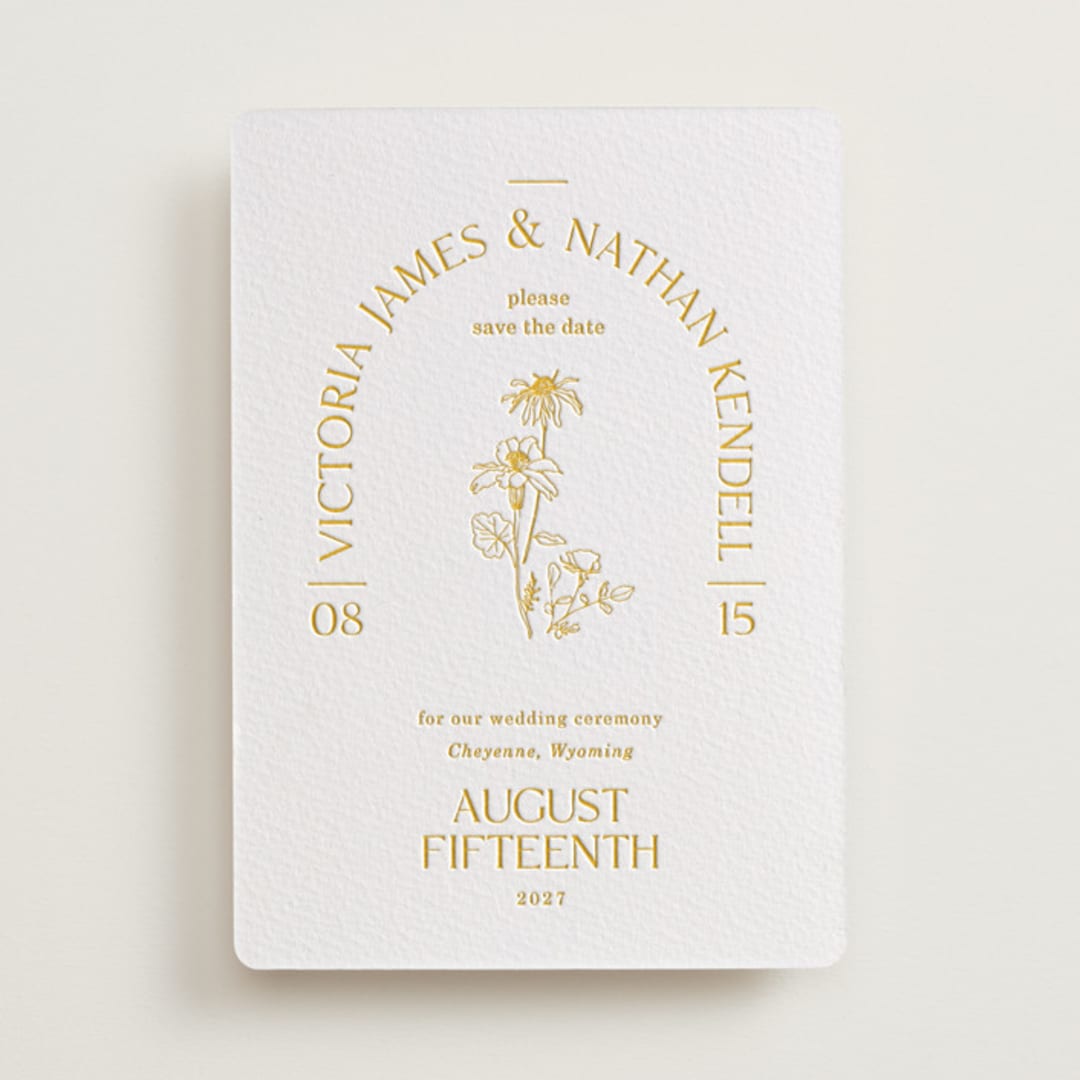 "Floral Type Arch" - Letterpress Save The Dates in Dandelion by Baumbirdy - One Color