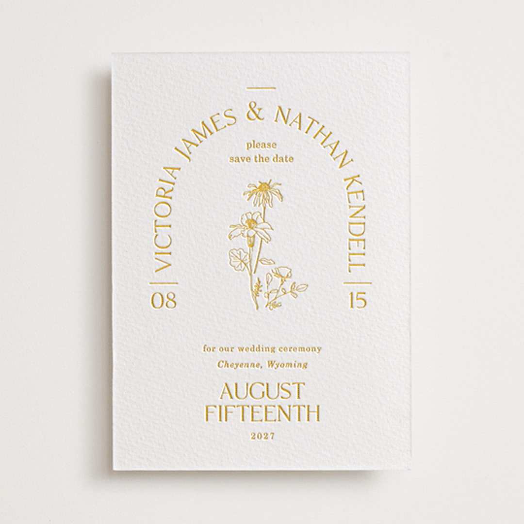 "Floral Type Arch" - Letterpress Save The Dates in Dandelion by Baumbirdy - One Color