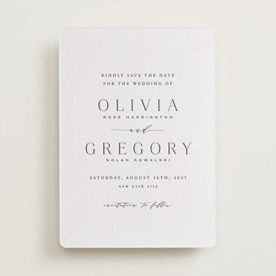 "Classy Type" - Letterpress Save The Dates in Soft Black by Hooray Creative - One Color