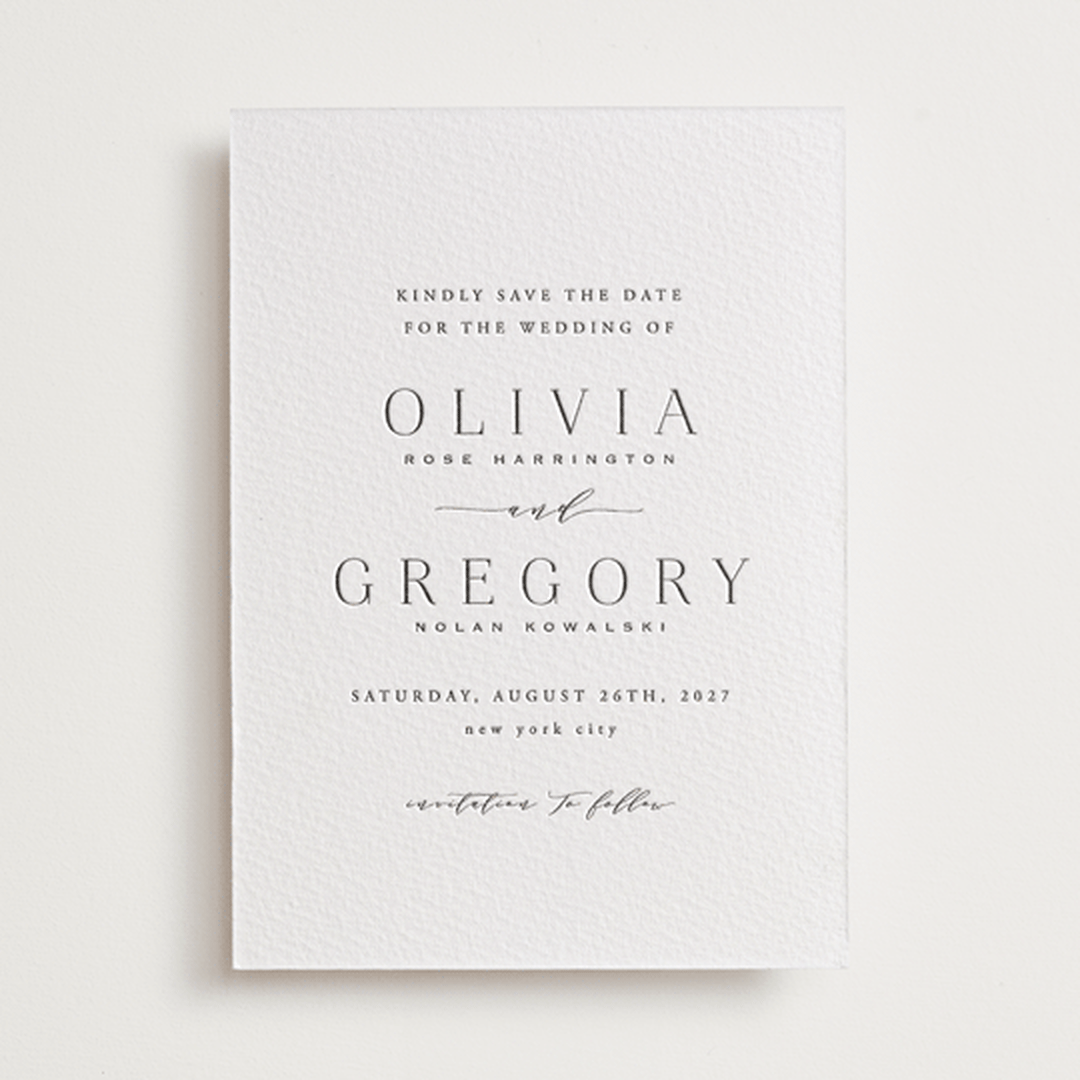"Classy Type" - Letterpress Save The Dates in Soft Black by Hooray Creative - One Color