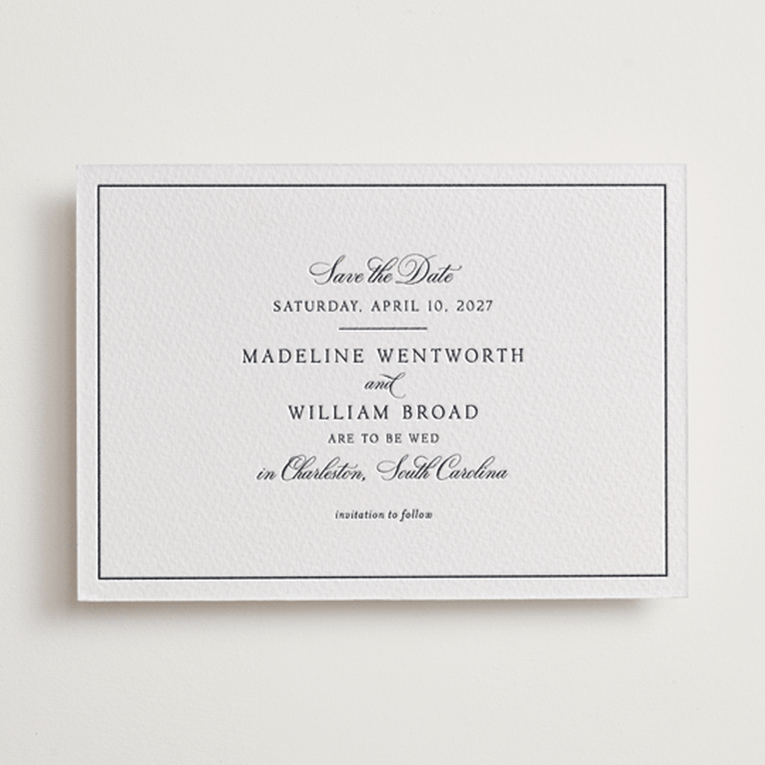 "Wentworth" - Letterpress Save The Dates in Soft Black by Megan Davis - One Color