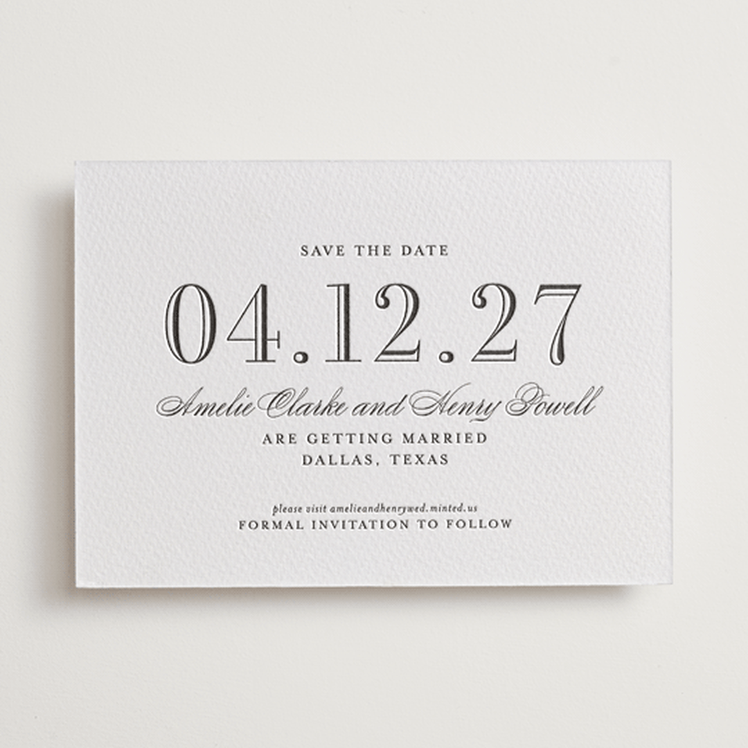 "Hepburn" - Letterpress Save The Dates in Soft Black by Megan Davis - One Color