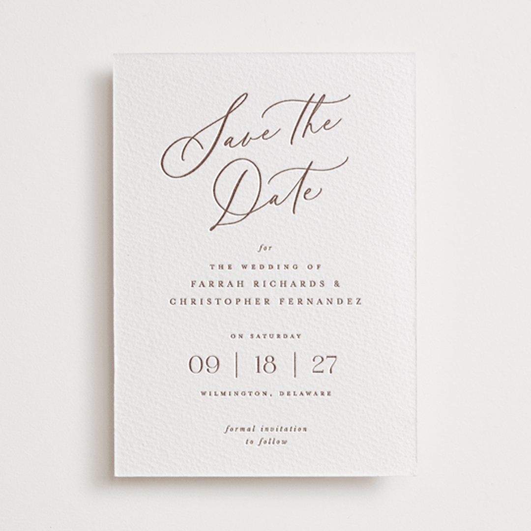 "Beautifully Scripted" - Letterpress Save The Dates in Burnt Sienna by Hooray Creative - One Color
