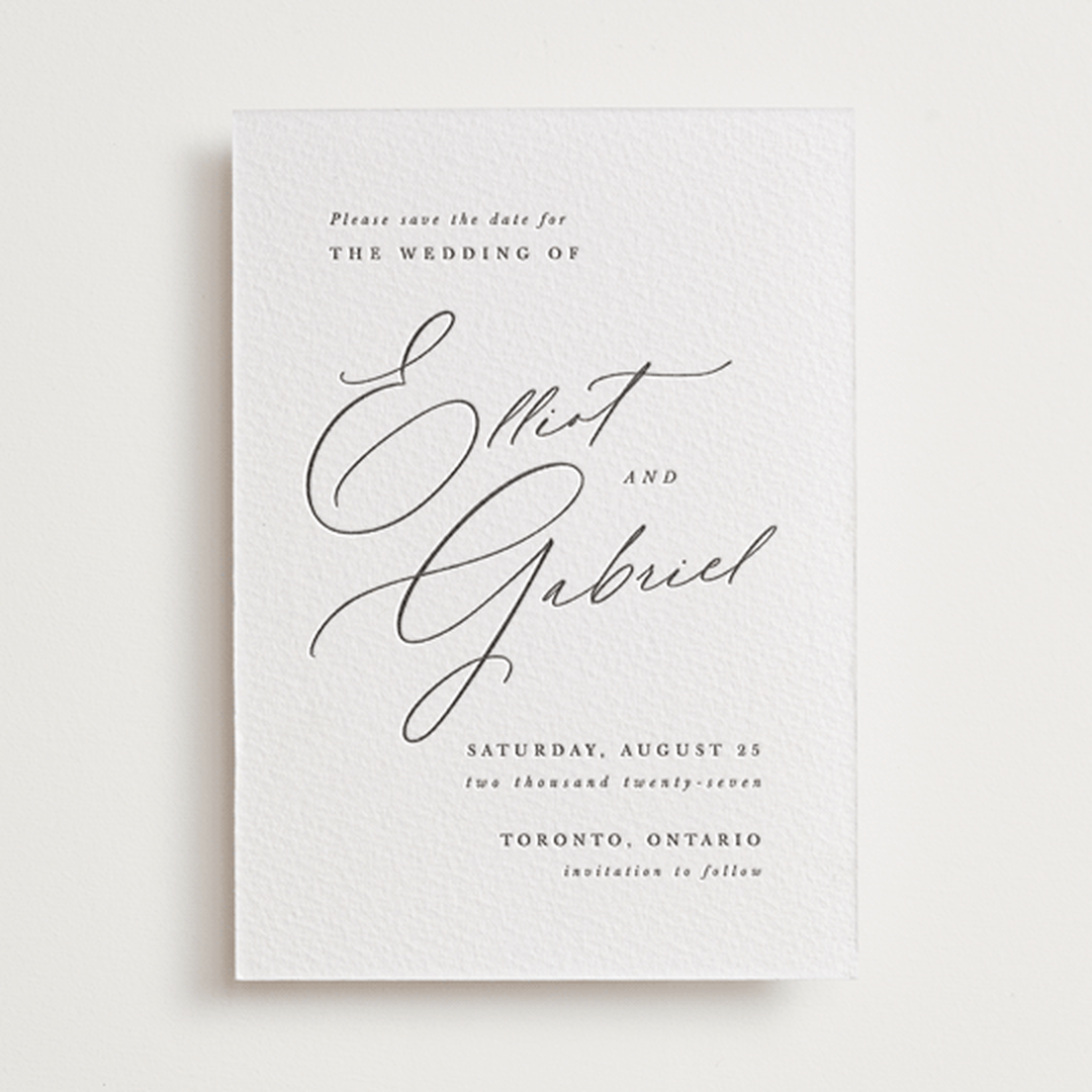 "Scripted Names" - Letterpress Save The Dates in Soft Black by Hooray Creative - One Color