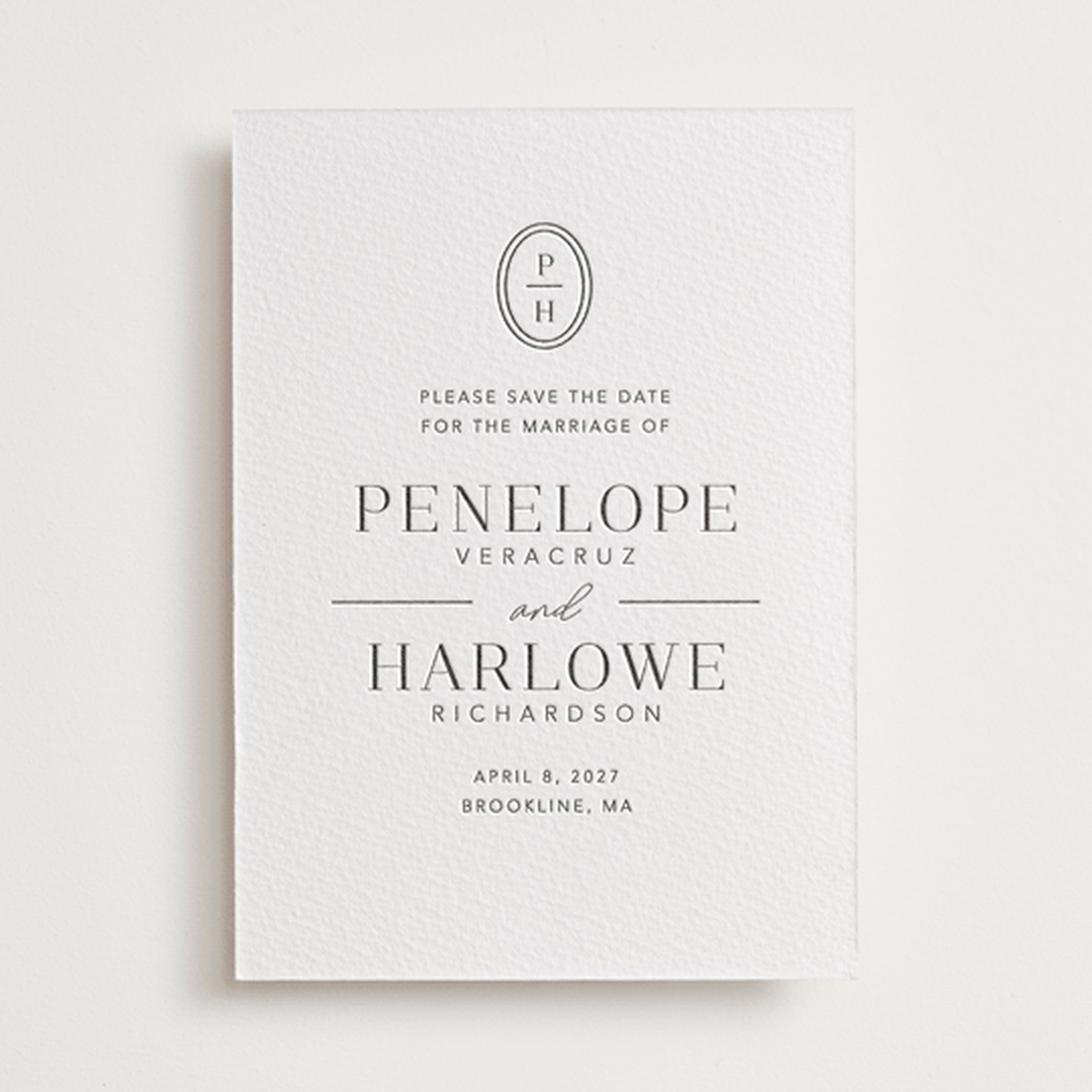 "Cosmopolitan" - Letterpress Save The Dates in Soft Black by Meagan Christensen - One Color