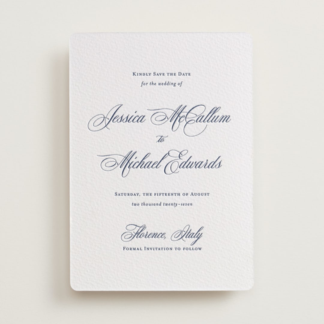 "Empire" - Letterpress Save The Dates in Aegean by Jennifer Postorino - One Color