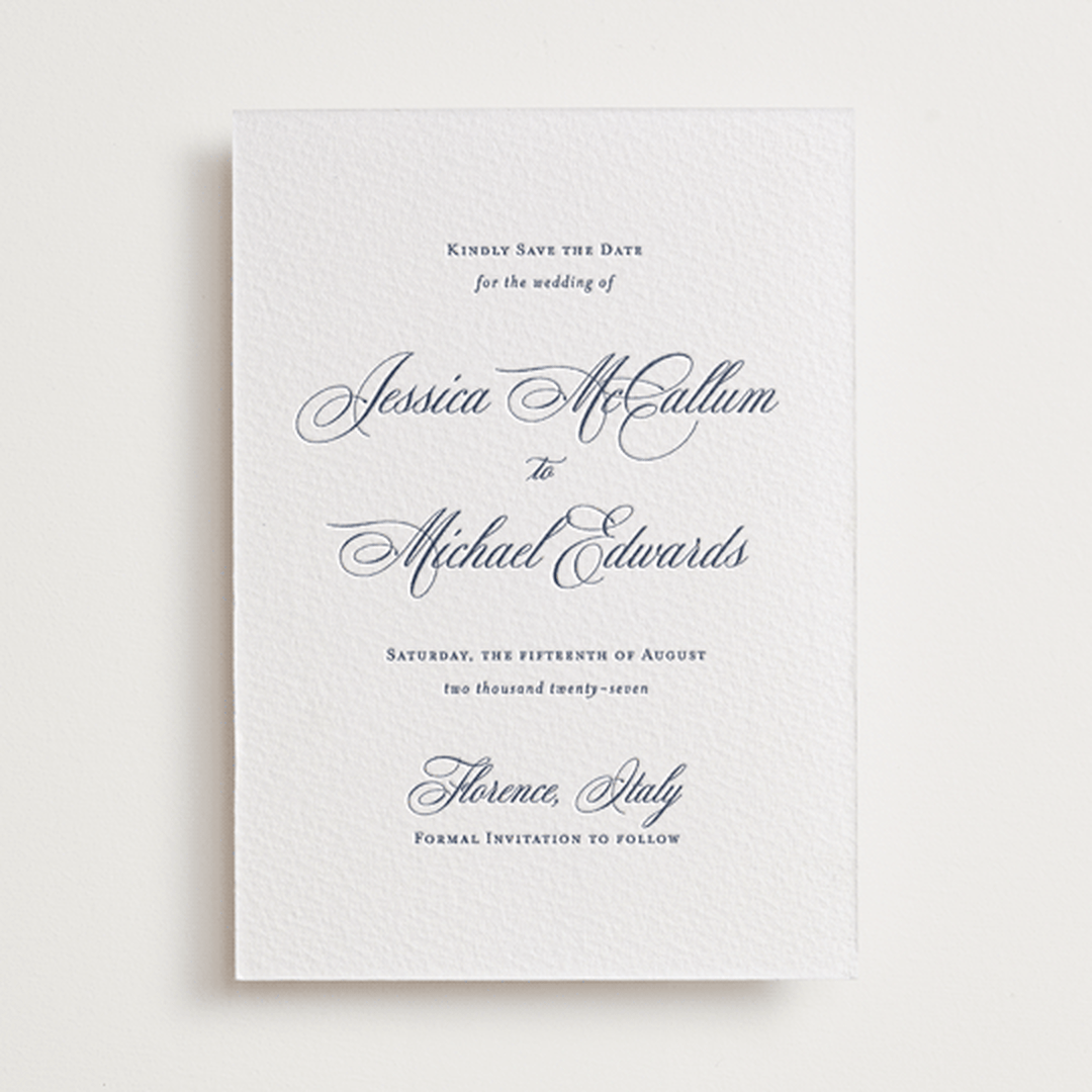 "Empire" - Letterpress Save The Dates in Aegean by Jennifer Postorino - One Color