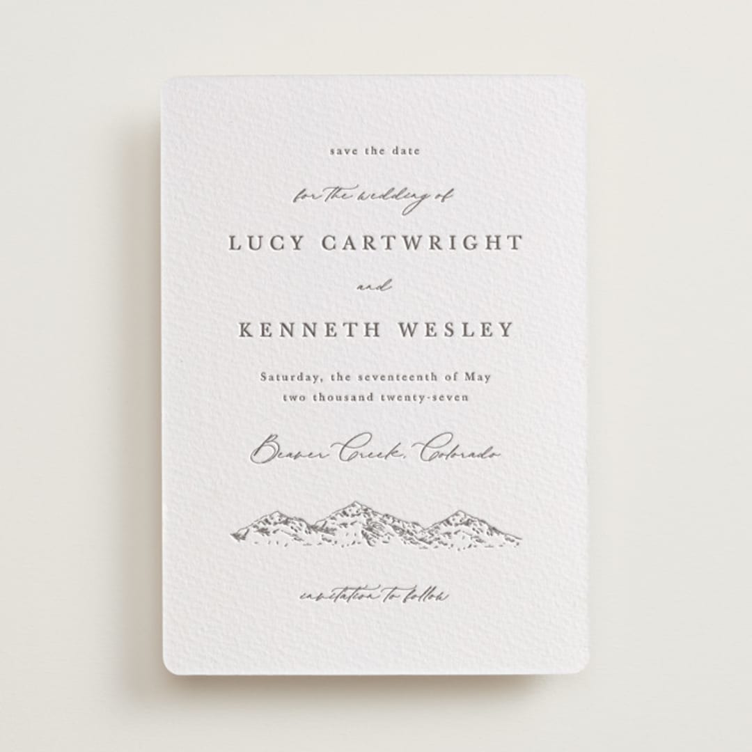 "Mountainview" - Letterpress Save The Dates in Graphite by Sarah Brown - One Color