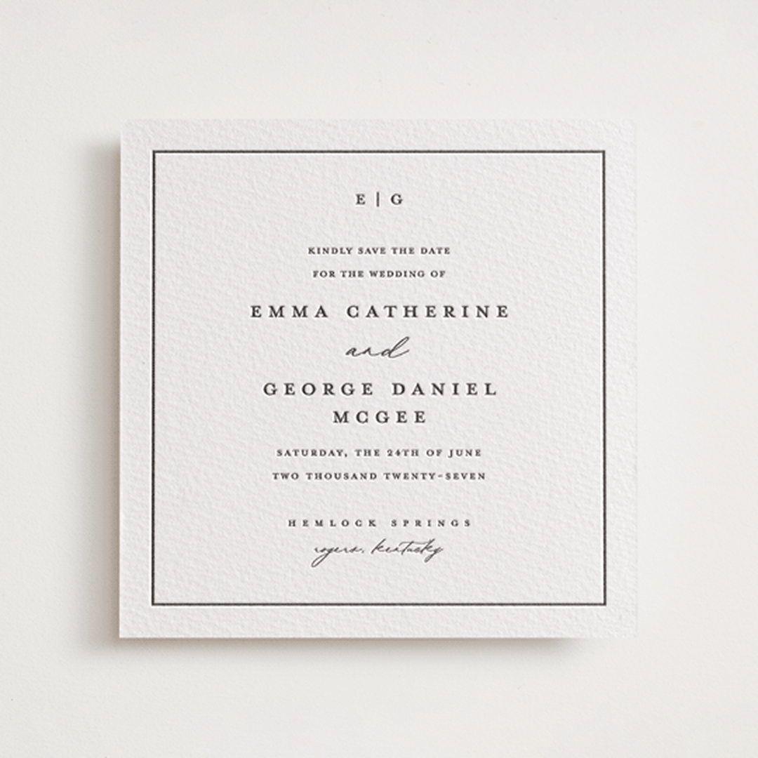 "Heritage" - Letterpress Save The Dates in Soft Black by Stacey Meacham - One Color