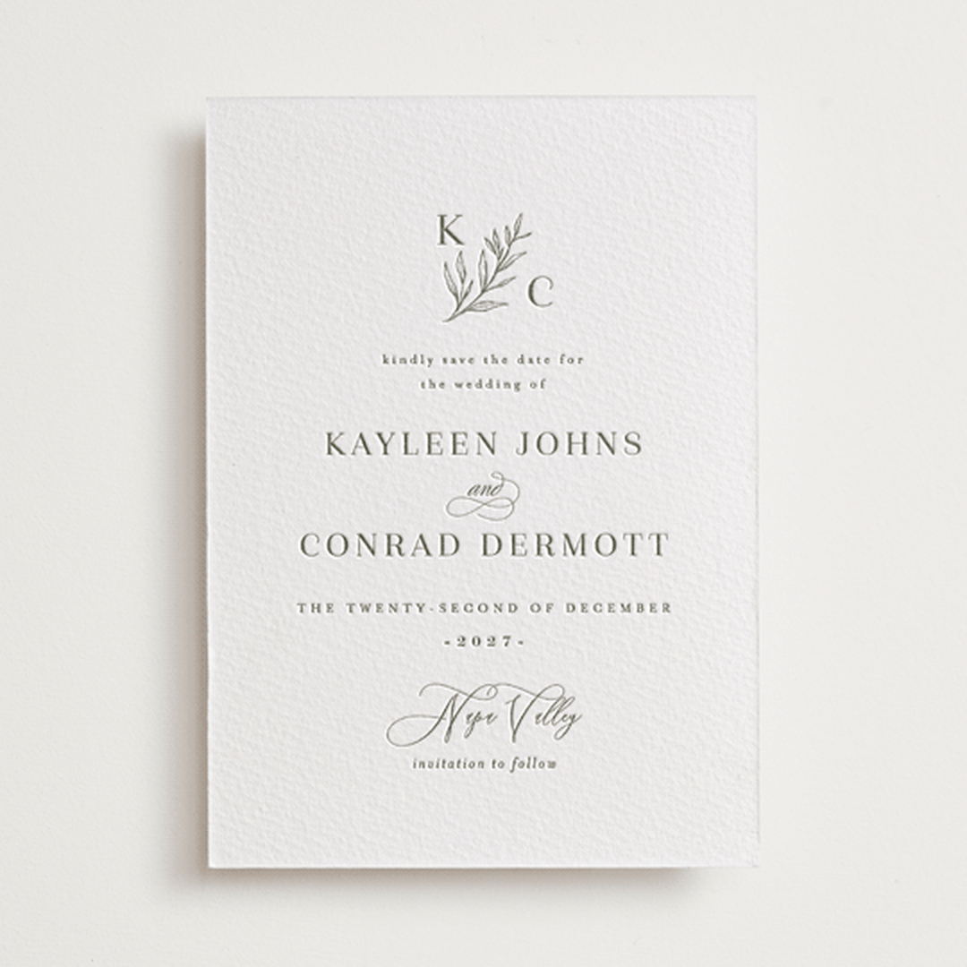 "creme au beurre" - Letterpress Save The Dates in Moss by chocomocacino - One Color