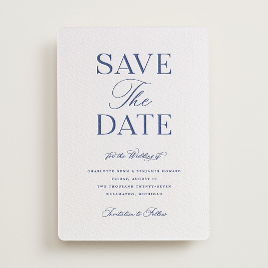 "Starboard" - Letterpress Save The Dates in Lapis by Pixel and Hank - One Color