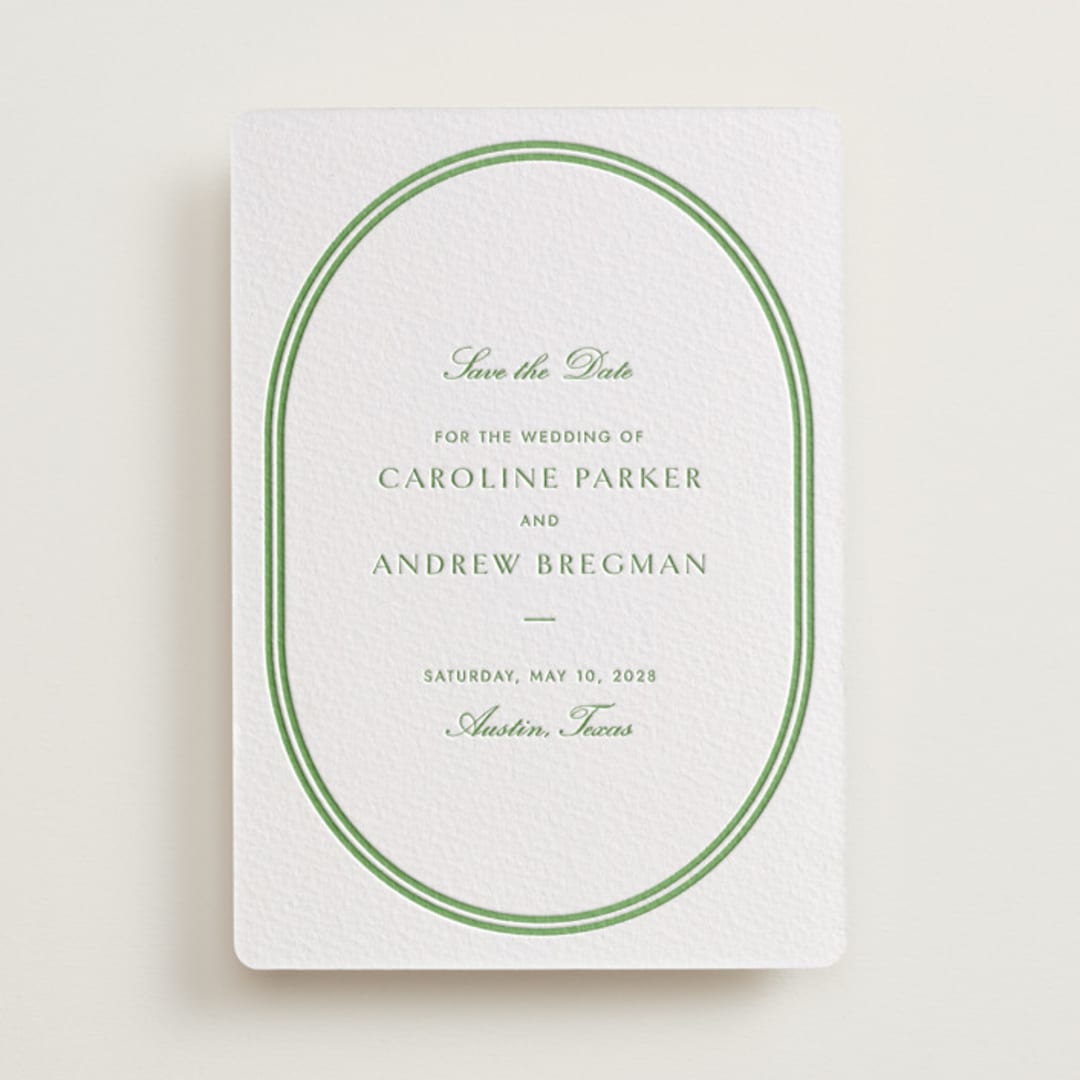 "Bocce" - Letterpress Save The Dates in Pear by Megan Davis - One Color