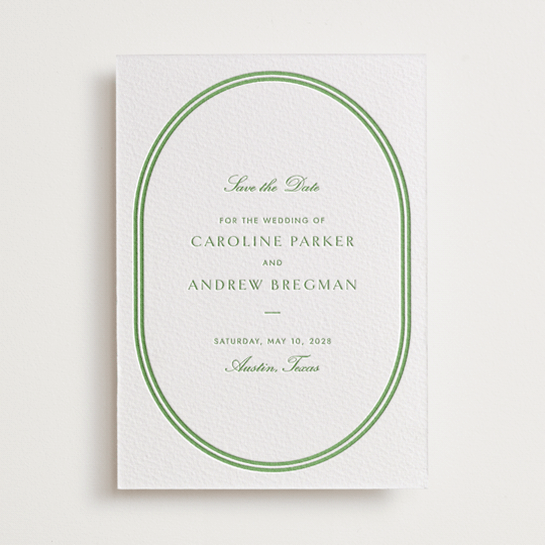 "Bocce" - Letterpress Save The Dates in Pear by Megan Davis - One Color