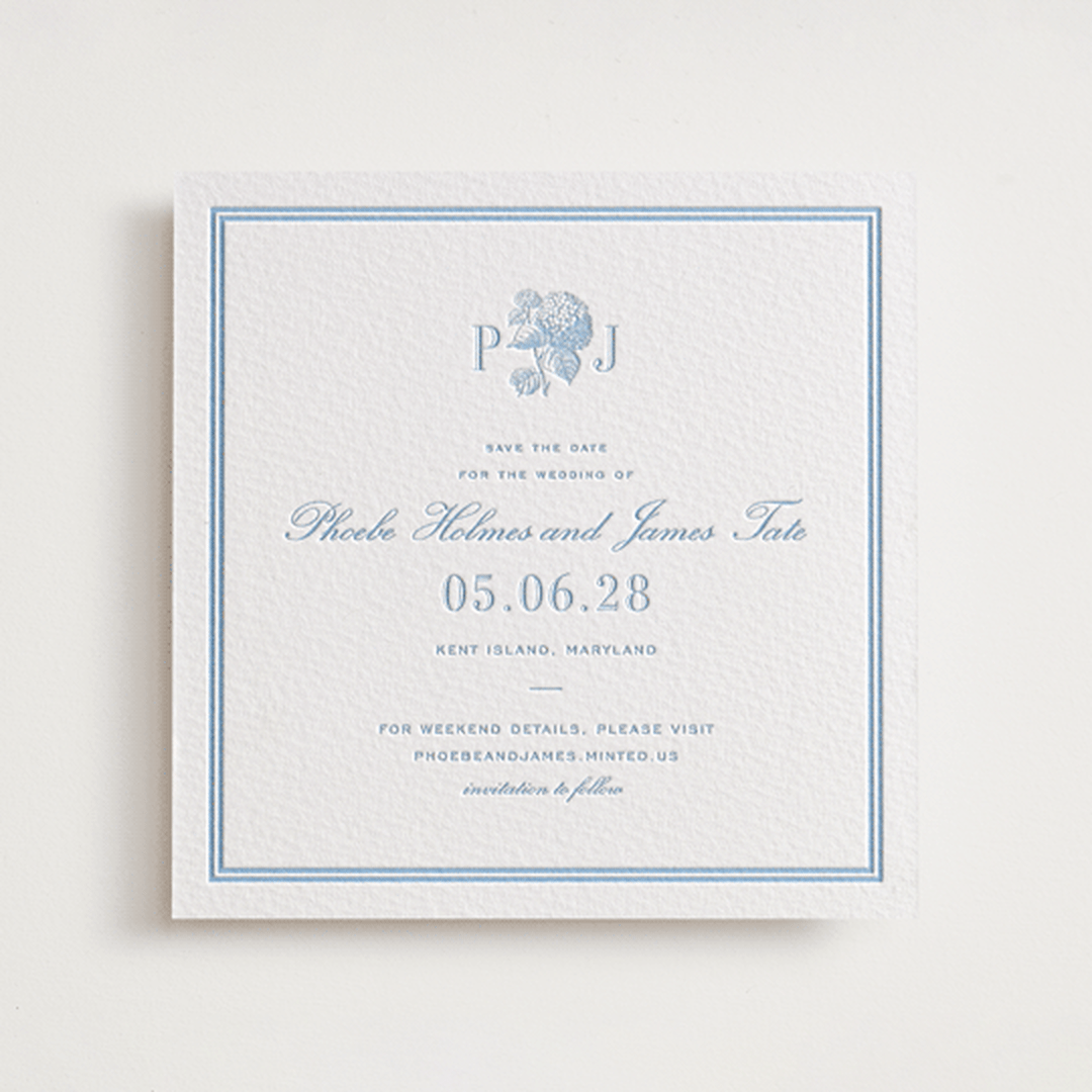 "Chesapeake" - Letterpress Save The Dates in Sky Blue by Megan Davis - One Color