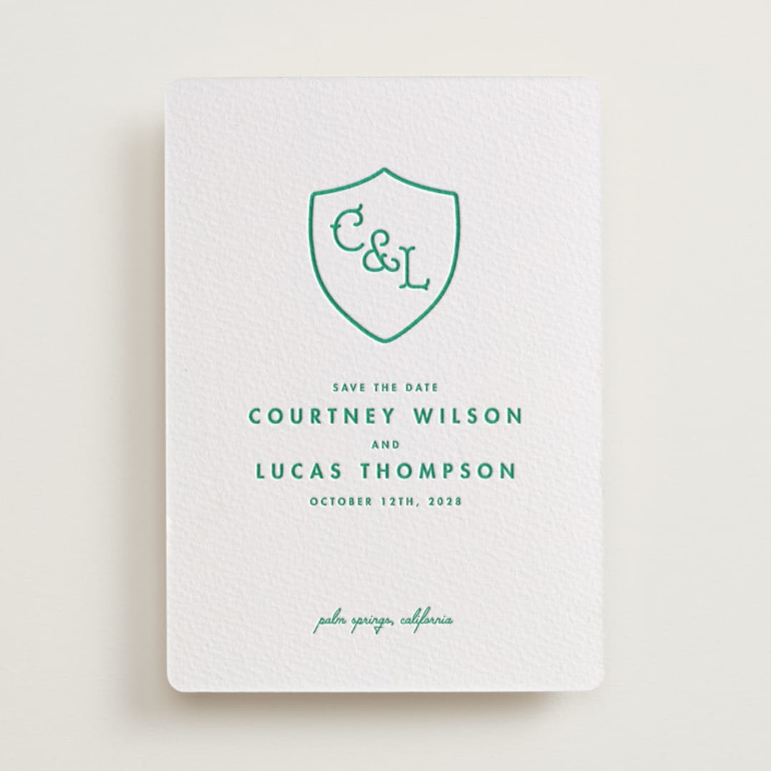 "Simple Crest" - Letterpress Save The Dates in Shamrock by mo kelley - One Color