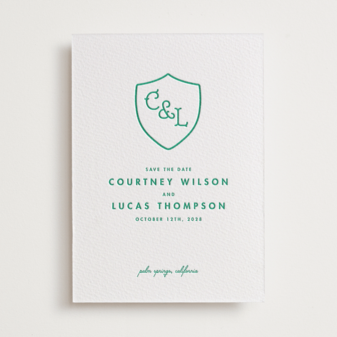 "Simple Crest" - Letterpress Save The Dates in Shamrock by mo kelley - One Color