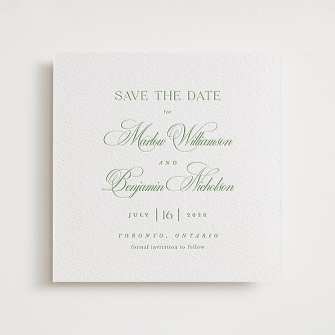 "Chic Script" - Letterpress Save The Dates in Cucumber by Kelly Schmidt - One Color