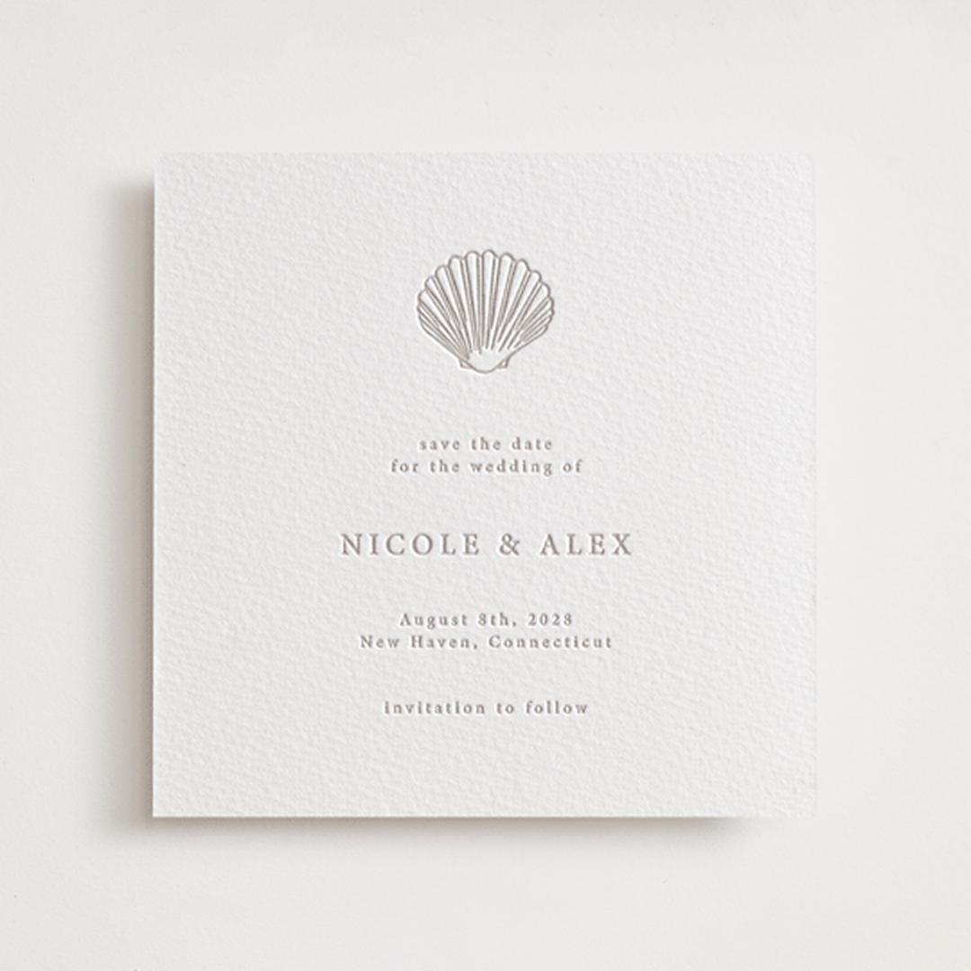 "Simple Seashell" - Letterpress Save The Dates in Dove Grey by Hannah Bowman - One Color