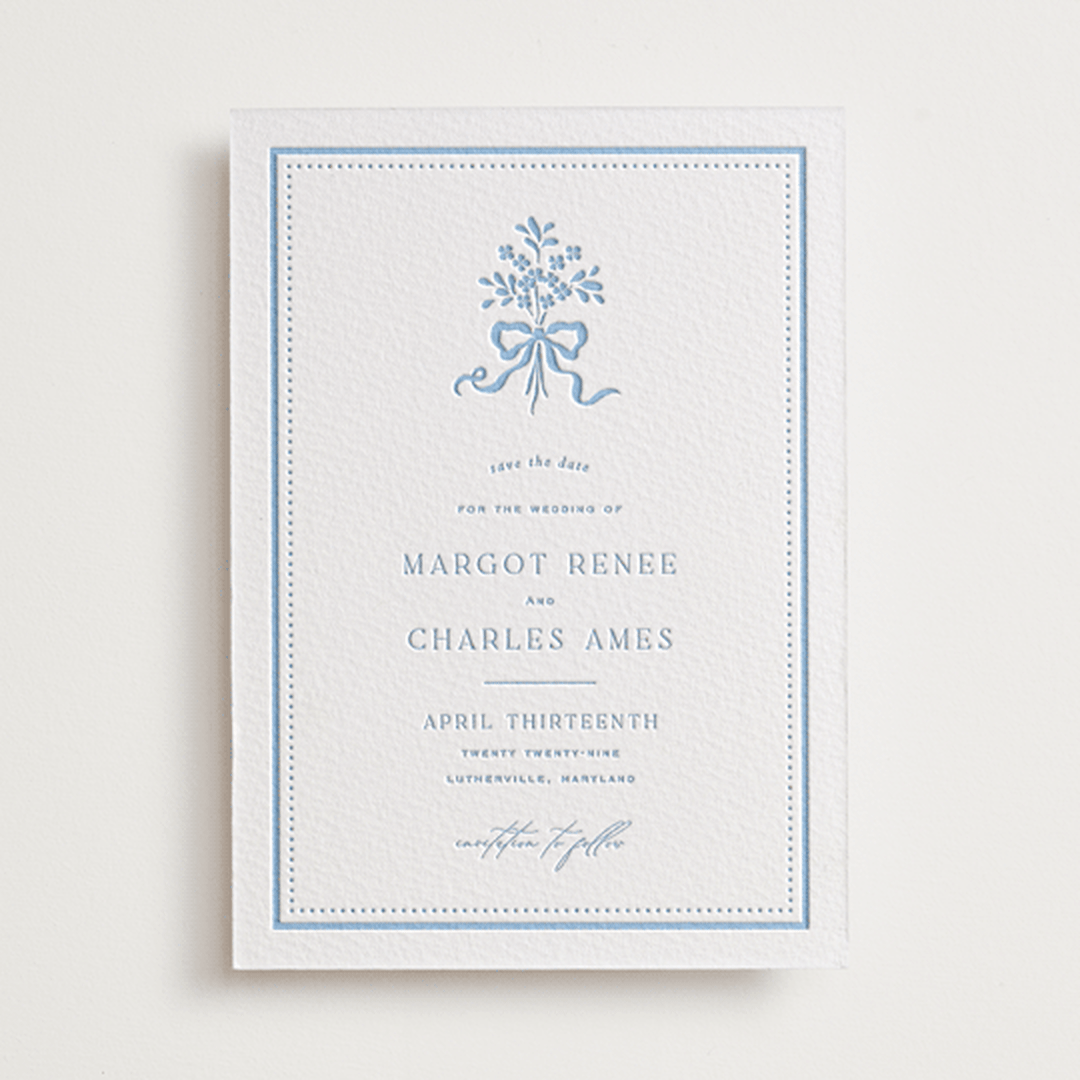 "Margot" - Letterpress Save The Dates in Sky Blue by Erin L. Wilson - One Color
