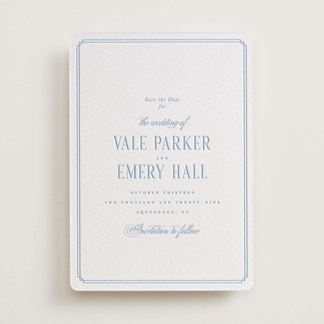 "Hamptons" - Letterpress Save The Dates in Sky Blue by Hudson meet Rose - One Color