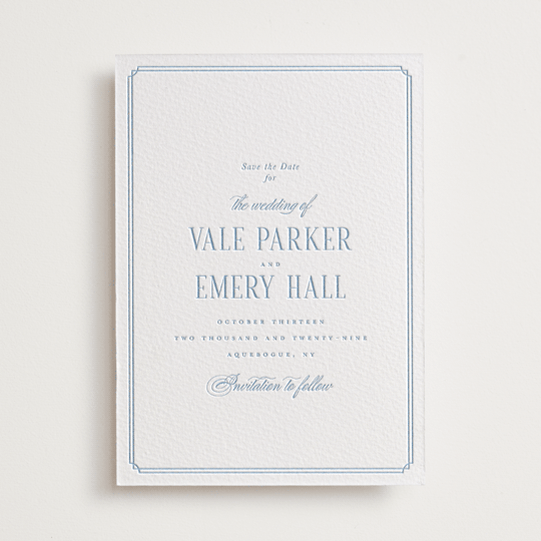"Hamptons" - Letterpress Save The Dates in Sky Blue by Hudson meet Rose - One Color