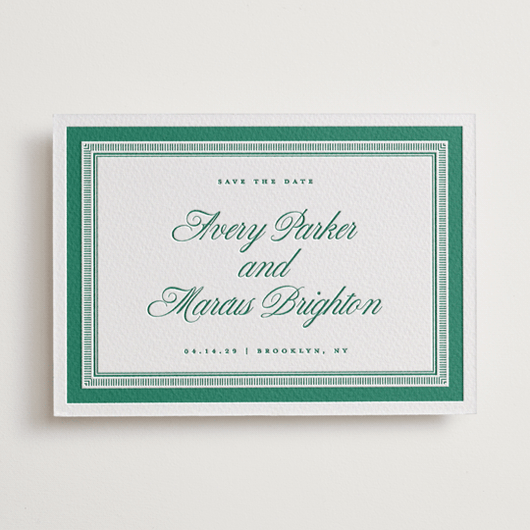 "Archer" - Letterpress Save The Dates in Cucumber by Kelly Watkins - One Color