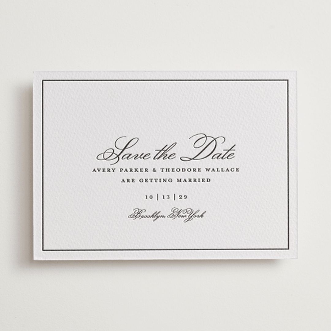 "Bliss" - Letterpress Save The Dates in Soft Black by Kelly Watkins - One Color