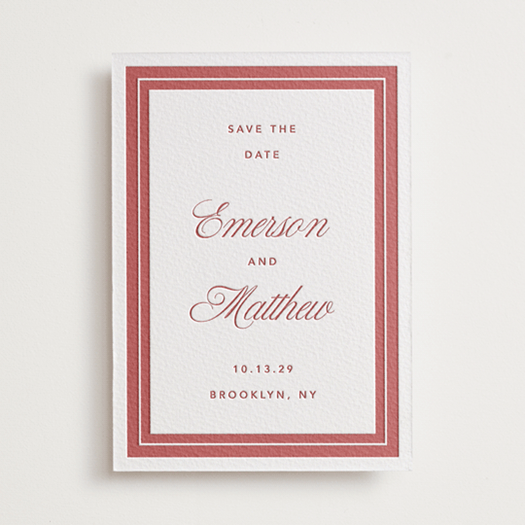 "Charm" - Letterpress Save The Dates in Rosewood by Kelly Watkins - One Color