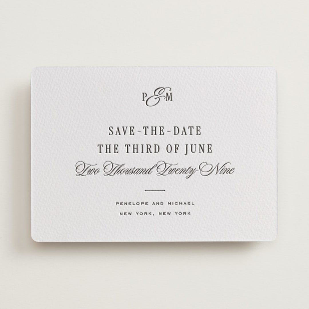 "Outlined" - Letterpress Save The Dates in Soft Black by Leah Bisch - One Color