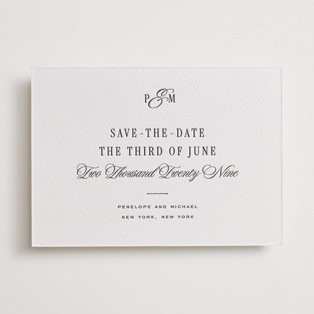"Outlined" - Letterpress Save The Dates in Soft Black by Leah Bisch - One Color