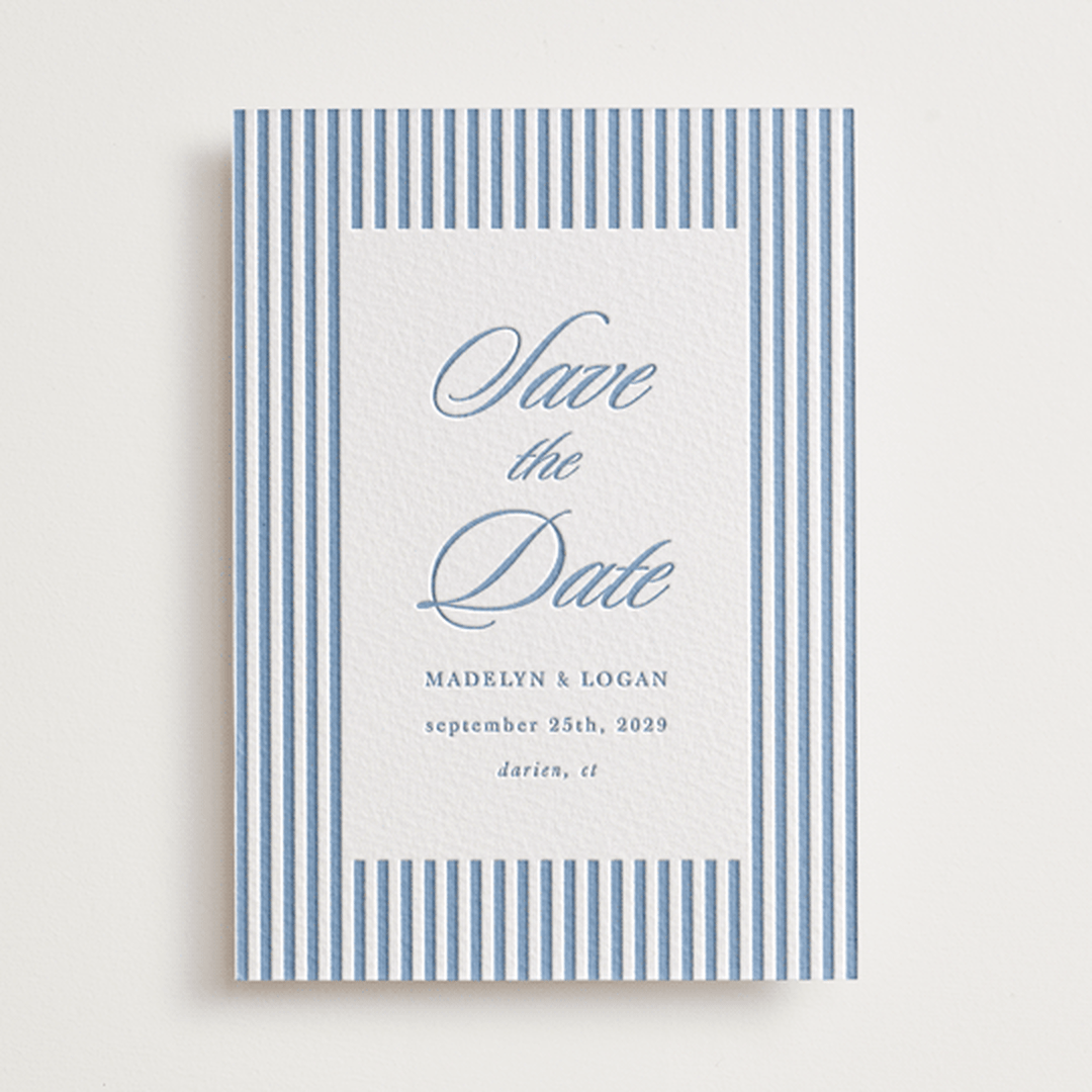 "Catamaran" - Letterpress Save The Dates in Provincial Blue by Morgan Kendall - One Color