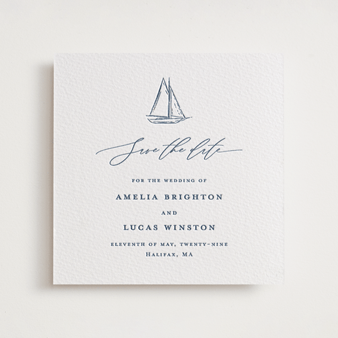 "Mariner" - Letterpress Save The Dates in Indigo by Jelena Vuletic - One Color