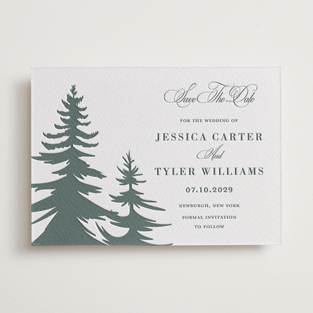 "Evergreen" - Letterpress Save The Dates in Stone by Teju Reval - One Color