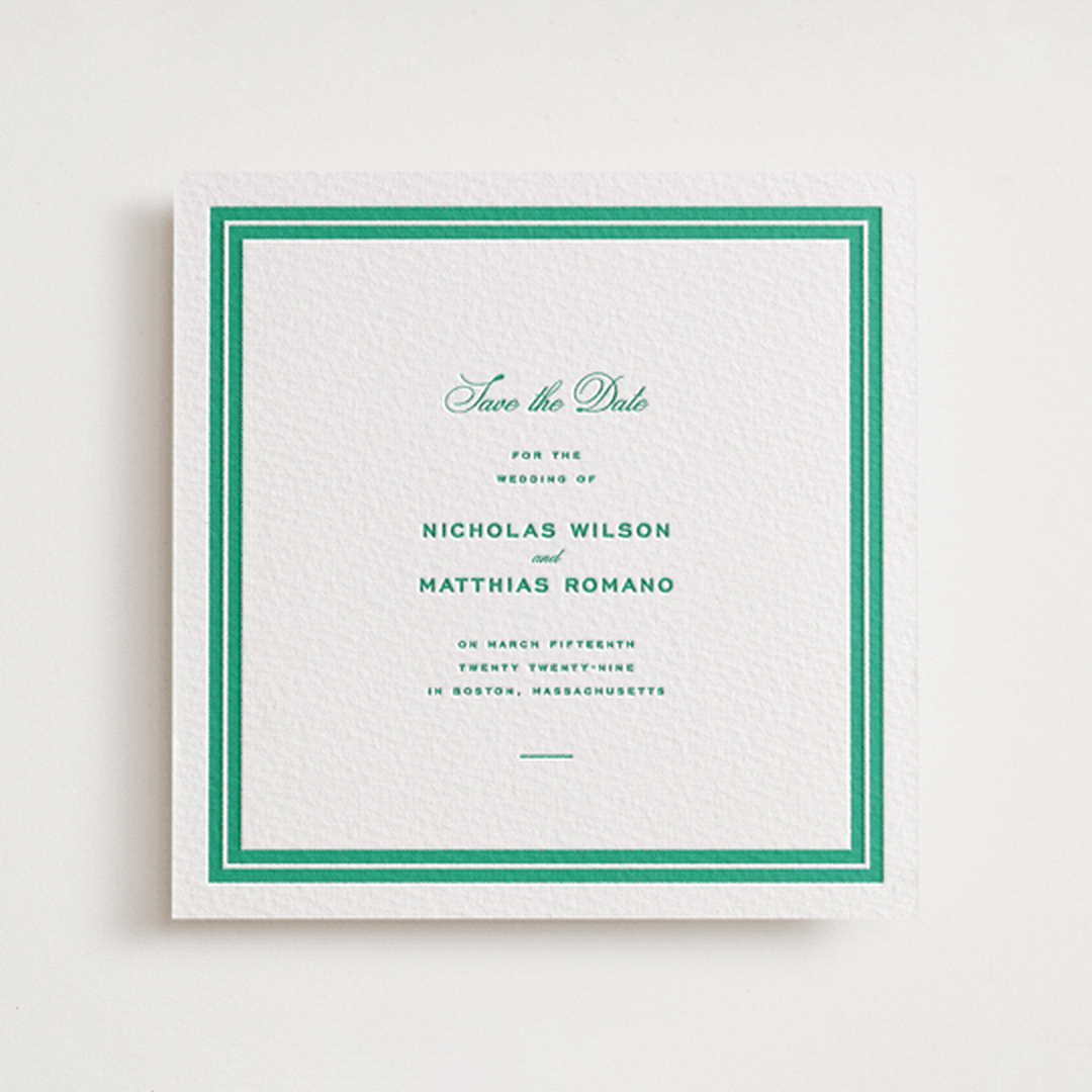 "Keepsake" - Letterpress Save The Dates in Shamrock by Blustery August - One Color