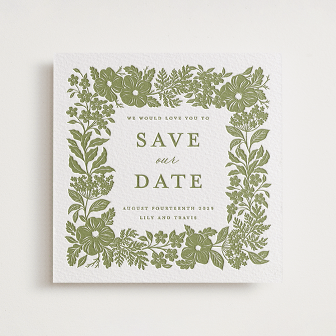 "Ethereal gardens" - Letterpress Save The Dates in Pistachio by Sarah Knight - One Color