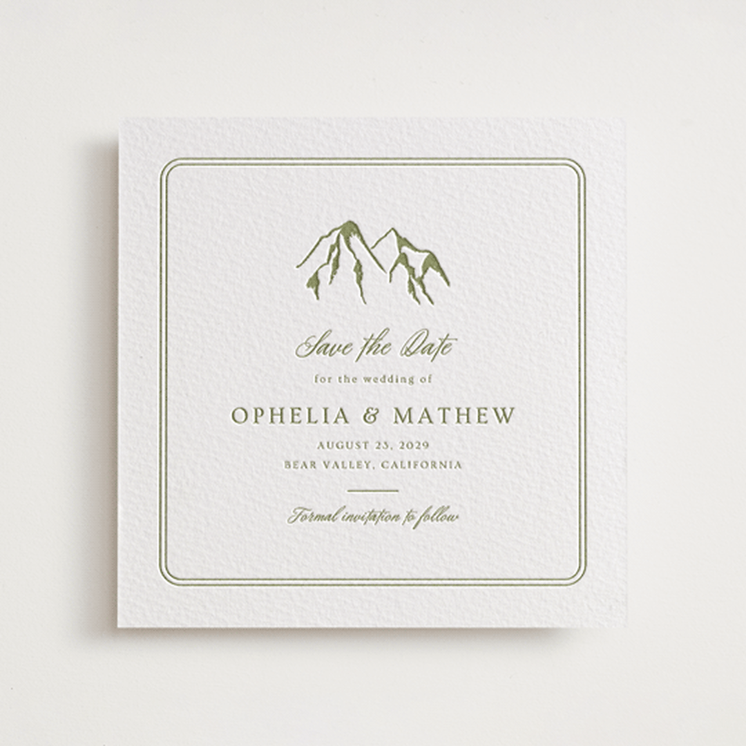 "Summit Meadows" - Letterpress Save The Dates in Pistachio by Ana Sharpe - One Color