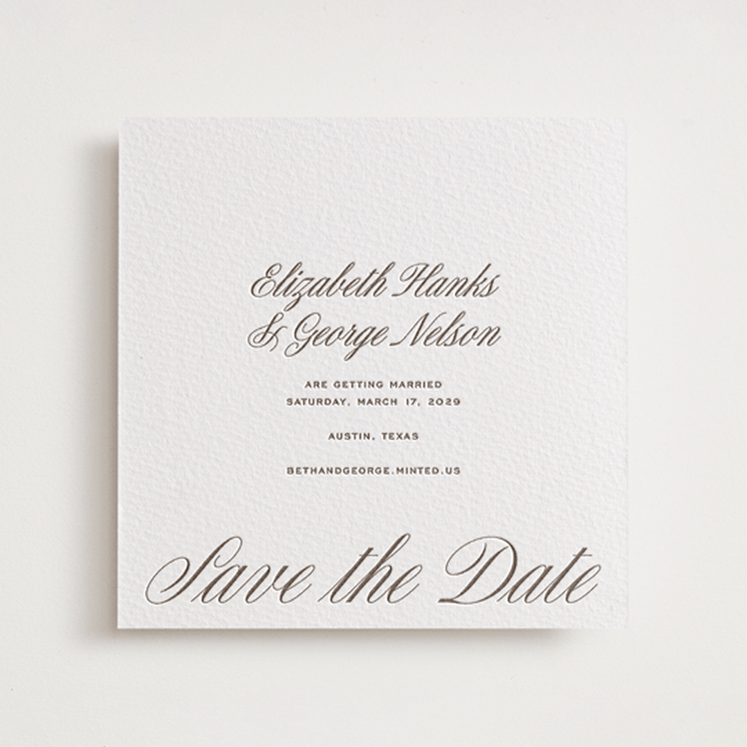 "Basque" - Letterpress Save The Dates in Coffee by Megan Davis - One Color