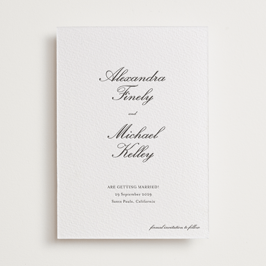 "Finely" - Letterpress Save The Dates in Soft Black by Ani Somi - One Color