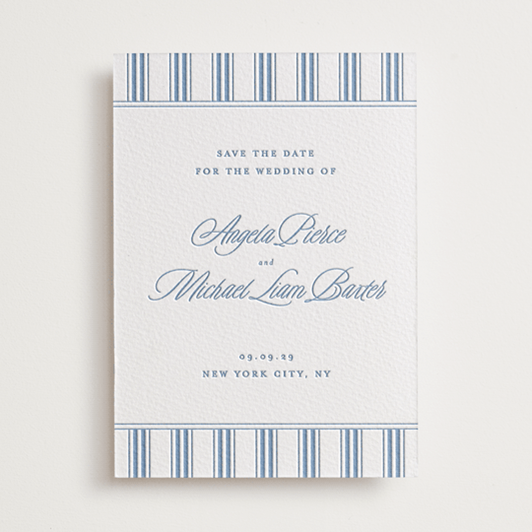 "Stately" - Letterpress Save The Dates in Provincial Blue by Creo Study - One Color