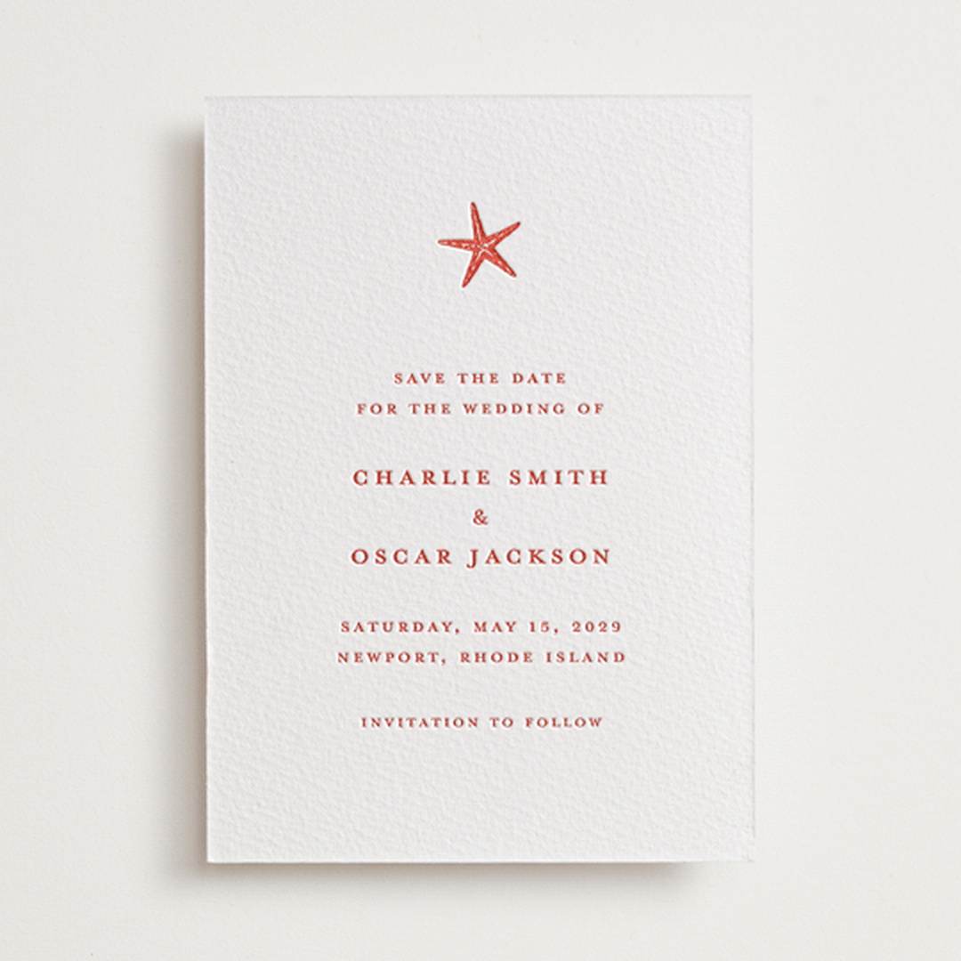 "lobster" - Letterpress Save The Dates in Verona Sunset by Pippa Shaw - One Color